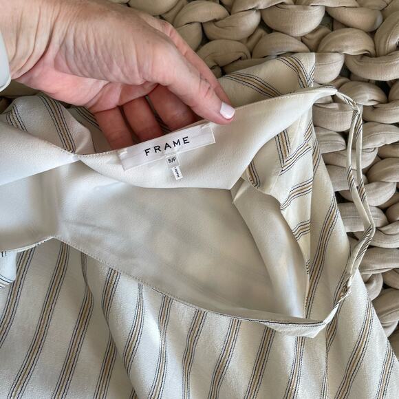 FRAME Striped Bias Slip Dress Size Small Cream Tan Maxi Midi Chic Sexy Neutrals - Picture 16 of 16